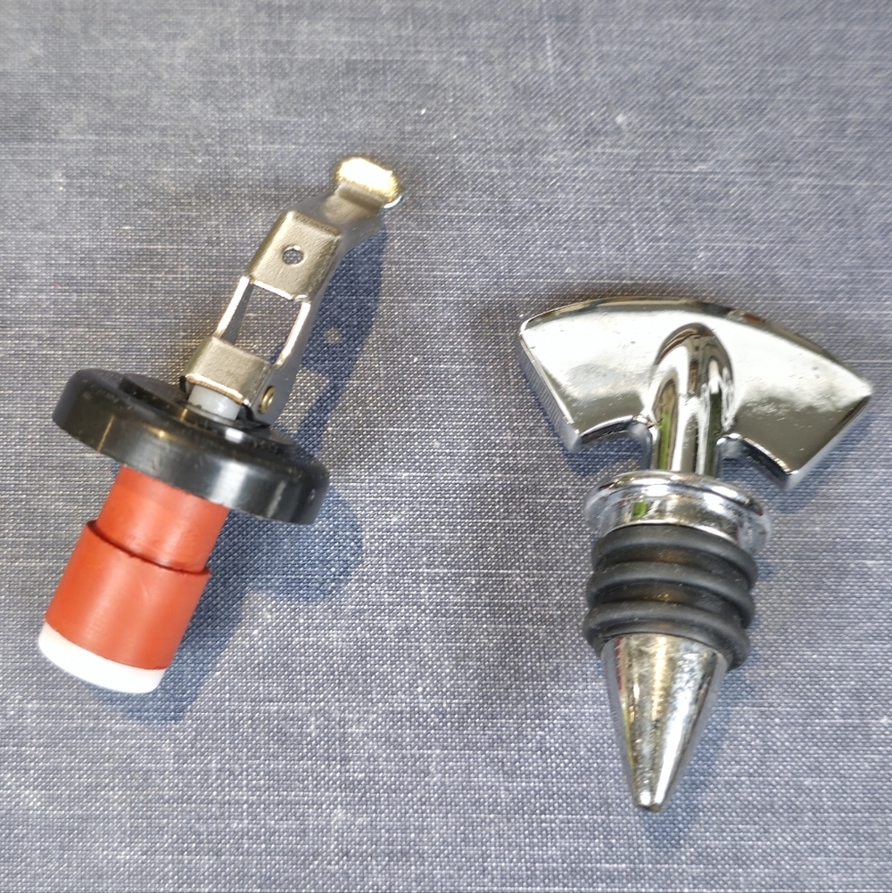 Lot 2 Vintage Bar Stoppers: Chrome T-Handle Italy & Expandable Lever Japan